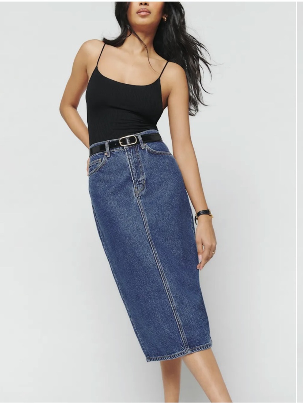 Jayde High Rise Denim Midi Skirt - 31